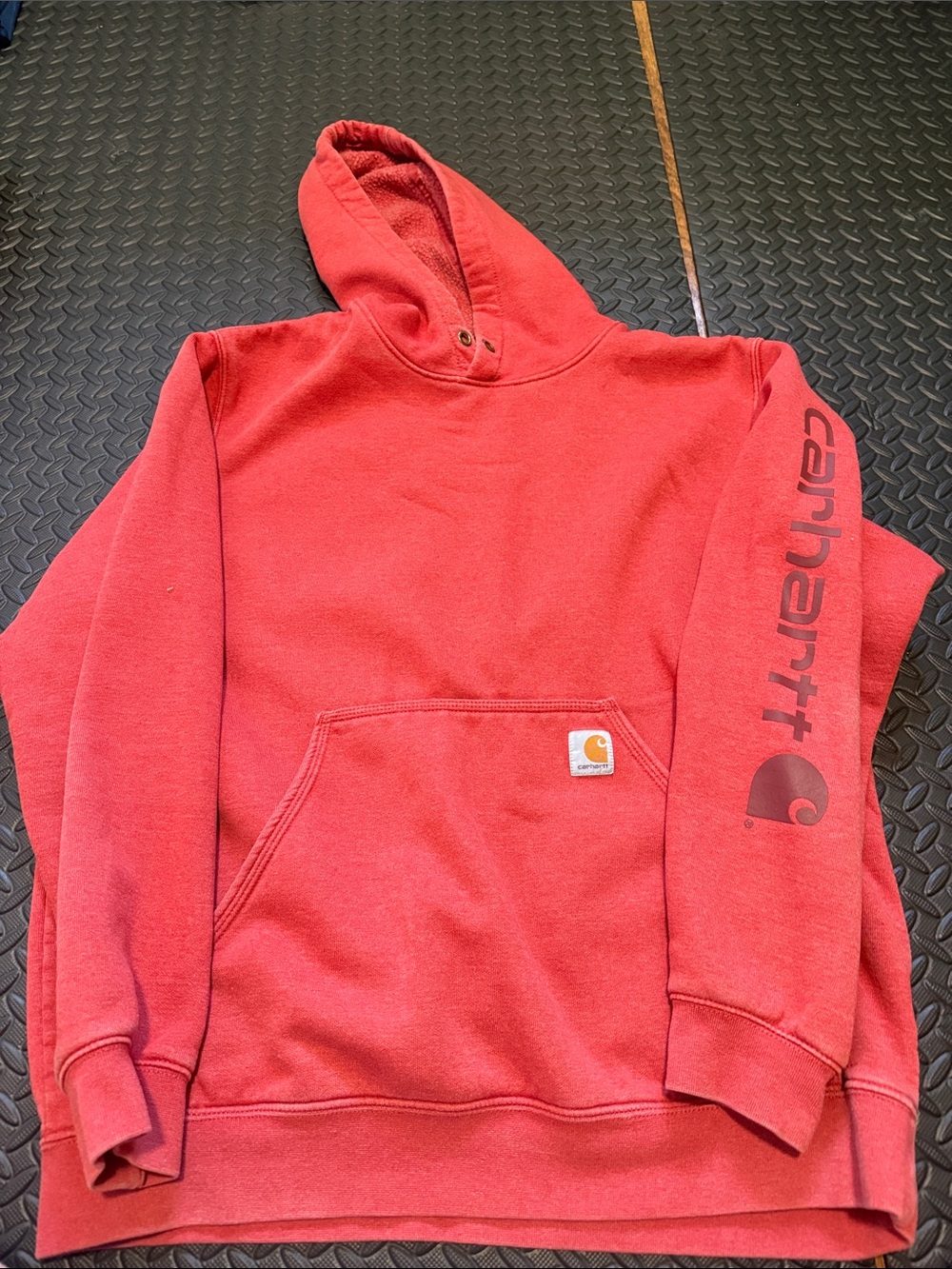 Carhartt Red Pullover Hoodie with Sleeve Logo